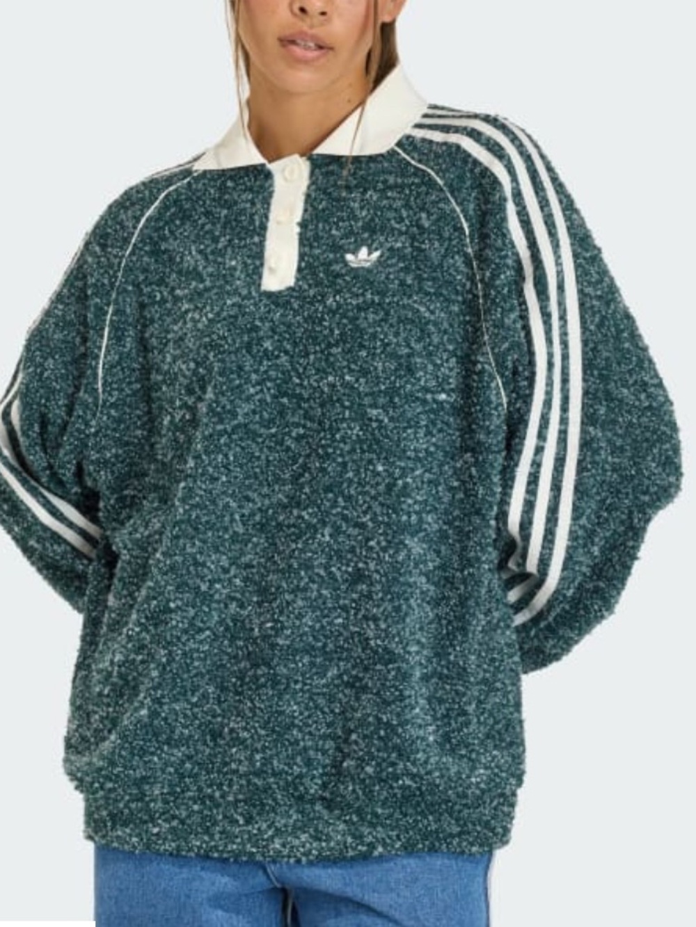 Adidas Originals Boucle Polo Crew Green Oversized Sweater